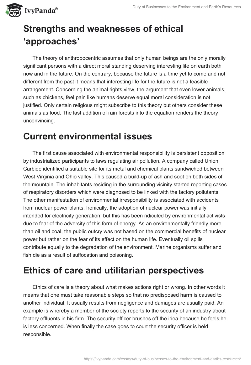 Duty of Businesses to the Environment and Earth’s Resources. Page 2