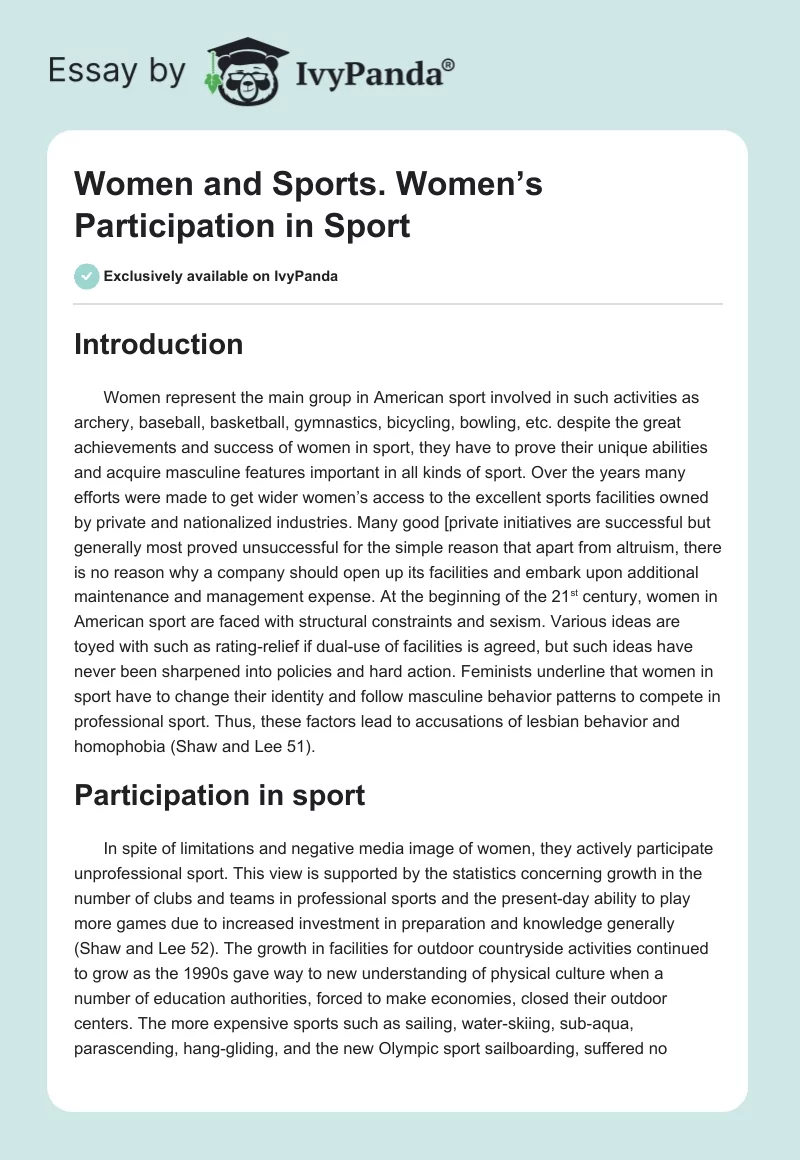 Women and Sports. Women’s Participation in Sport. Page 1