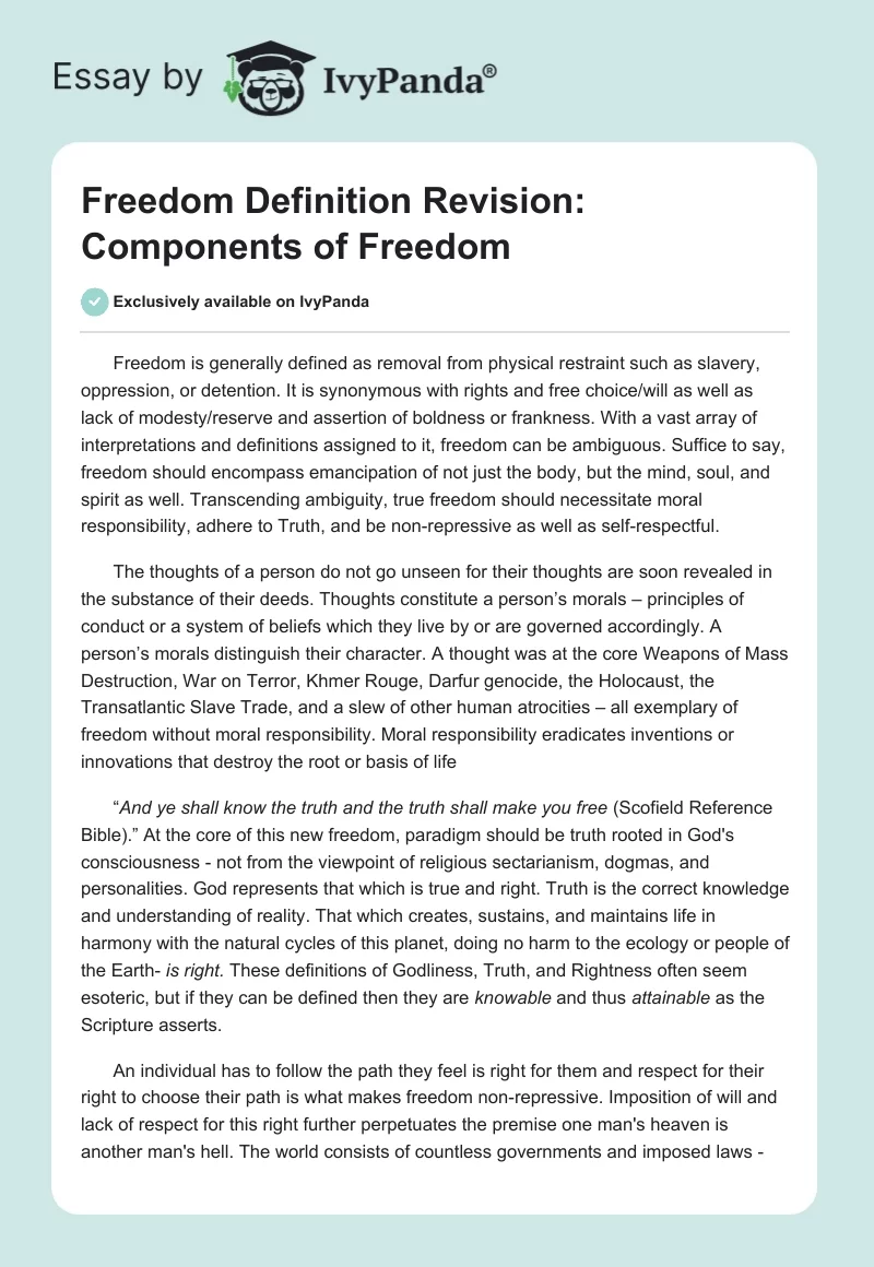 Freedom Definition Revision: Components of Freedom. Page 1