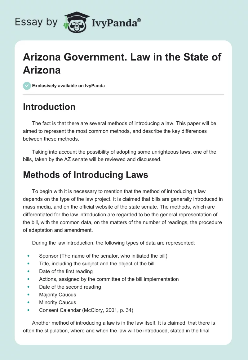 Arizona Government. Law in the State of Arizona. Page 1