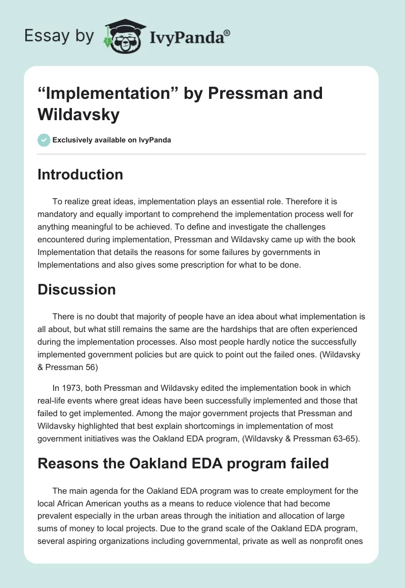 “Implementation” by Pressman and Wildavsky. Page 1