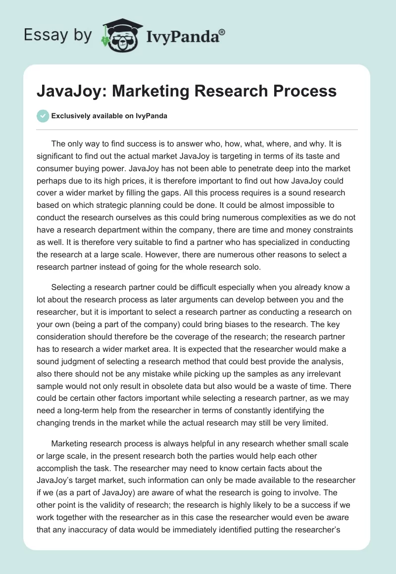 JavaJoy: Marketing Research Process. Page 1