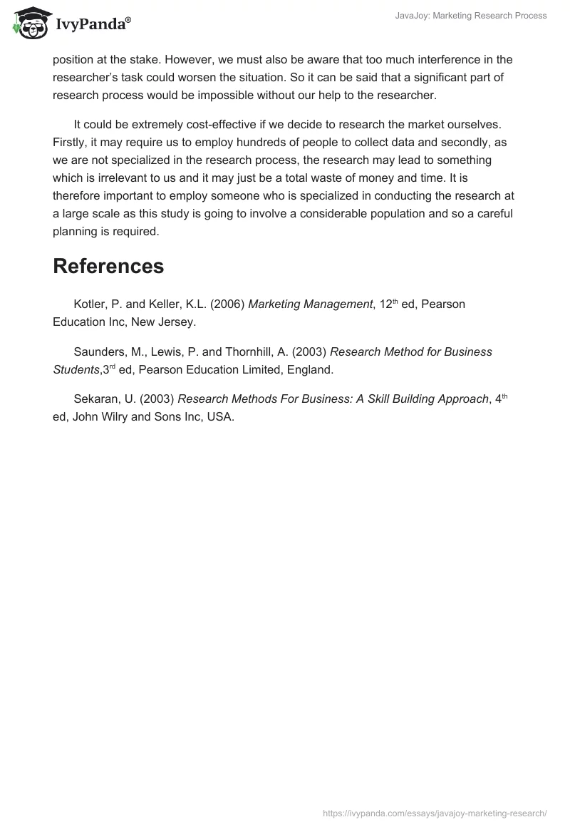 JavaJoy: Marketing Research Process. Page 2