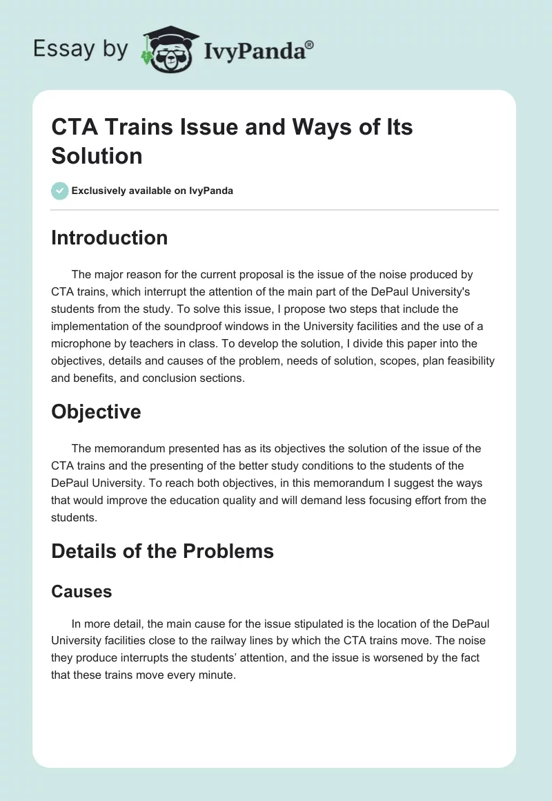 CTA Trains Issue and Ways of Its Solution. Page 1