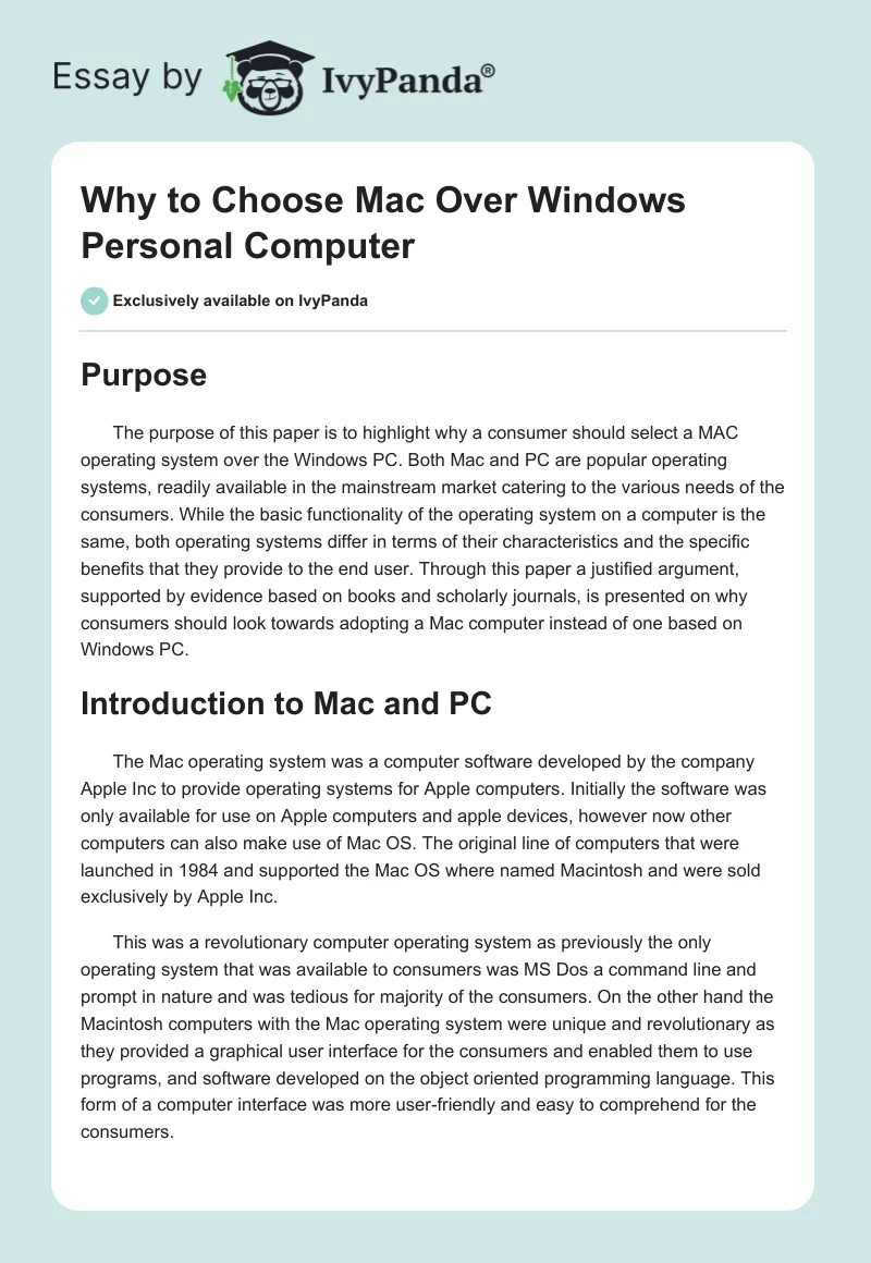 Why to Choose Mac Over Windows Personal Computer. Page 1