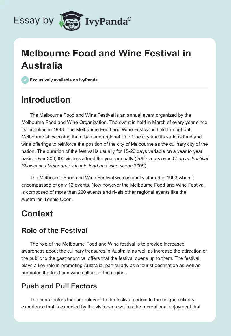 Melbourne Food and Wine Festival in Australia. Page 1