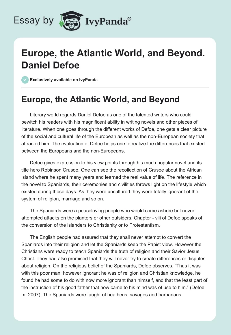 Europe, the Atlantic World, and Beyond. Daniel Defoe. Page 1