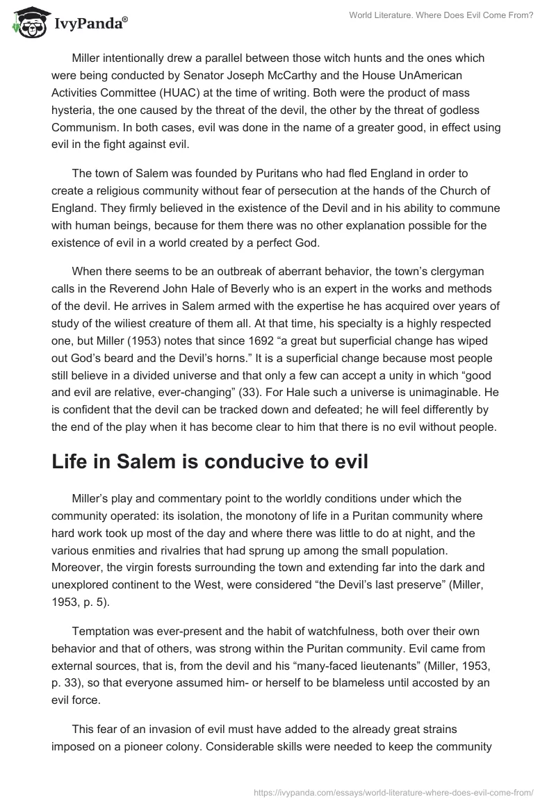 World Literature. Where Does Evil Come From?. Page 2