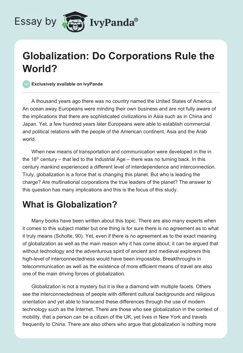 Globalization: Do Corporations Rule the World?. Page 1