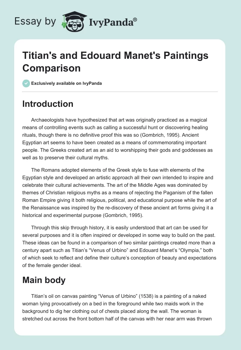 Titian's and Edouard Manet's Paintings Comparison. Page 1
