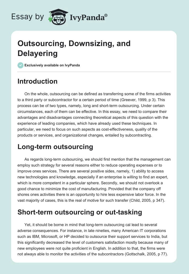 Outsourcing, Downsizing, and Delayering. Page 1