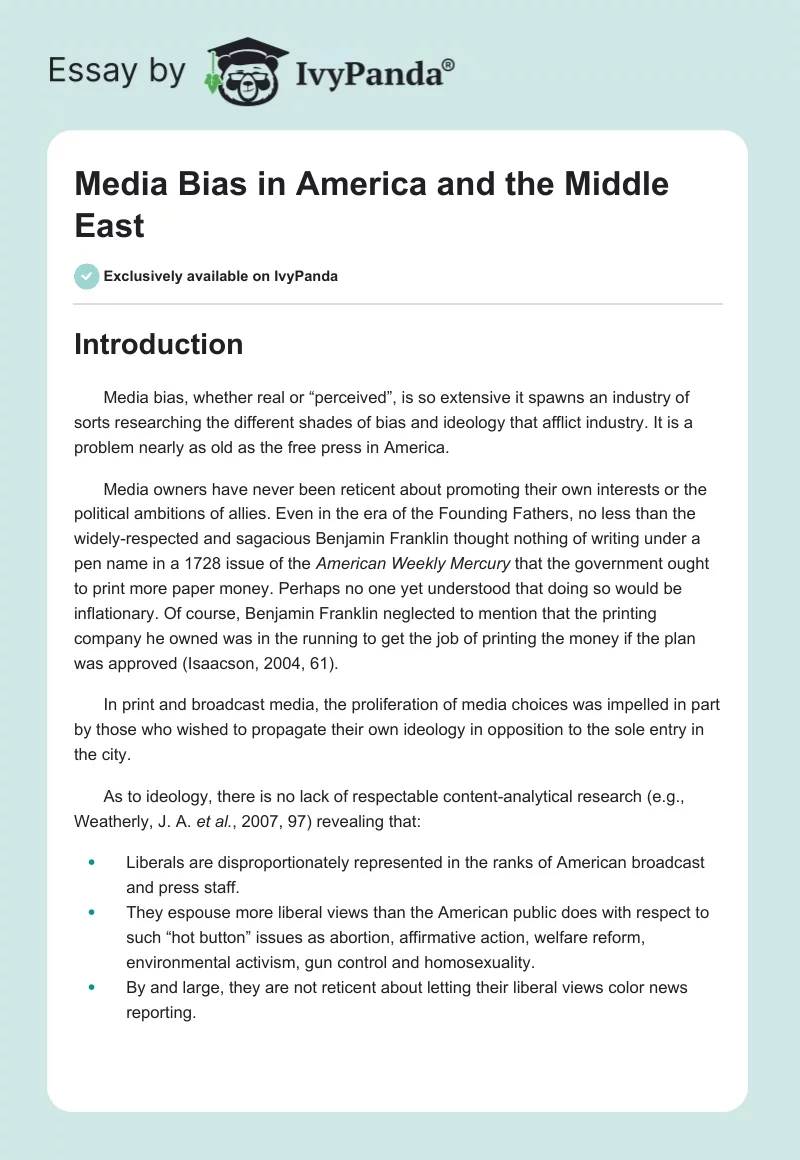 Media Bias in America and the Middle East. Page 1