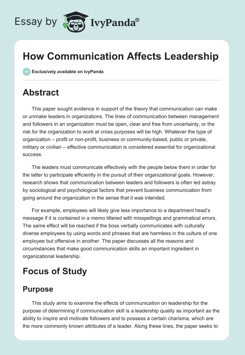 How Communication Affects Leadership. Page 1