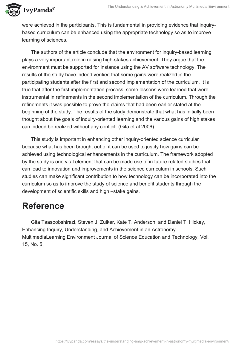 The Understanding & Achievement in Astronomy Multimedia Environment. Page 3