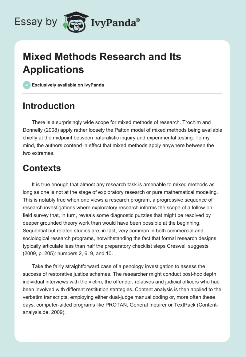 Mixed Methods Research and Its Applications. Page 1