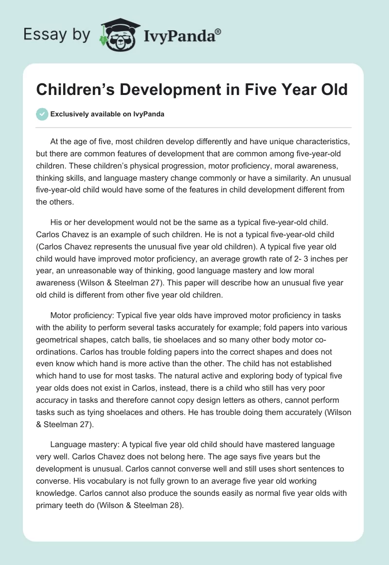 Children’s Development in Five Year Old. Page 1