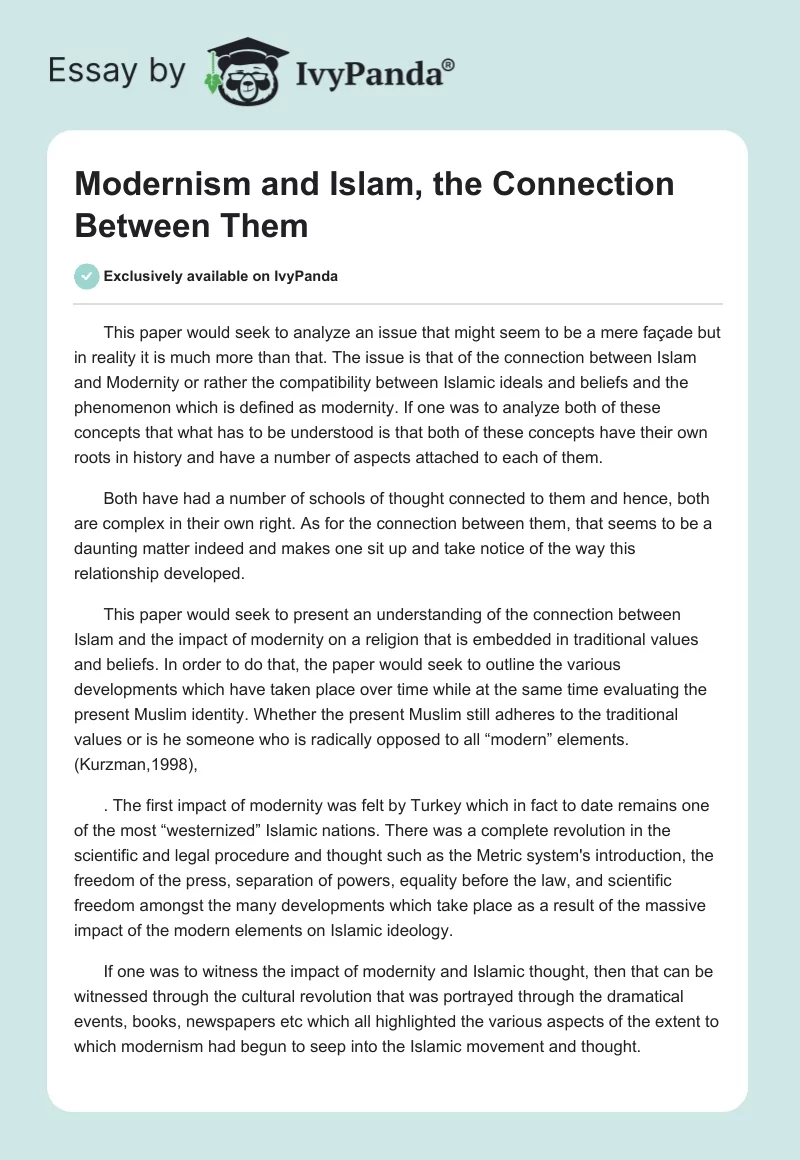 Modernism and Islam, the Connection Between Them. Page 1