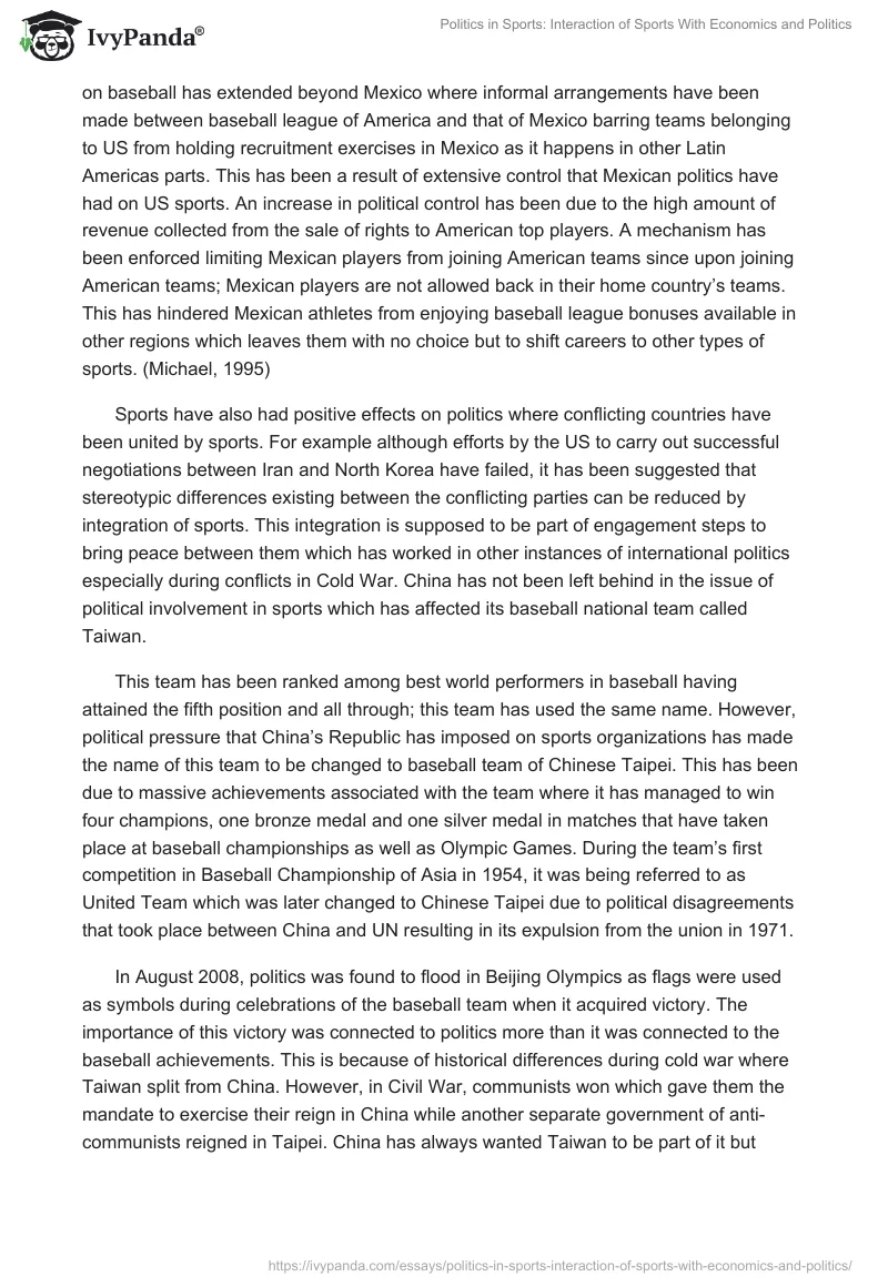 Politics in Sports: Interaction of Sports With Economics and Politics. Page 2