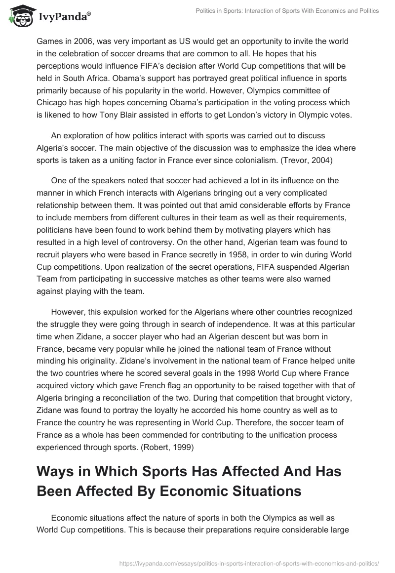 Politics in Sports: Interaction of Sports With Economics and Politics. Page 5