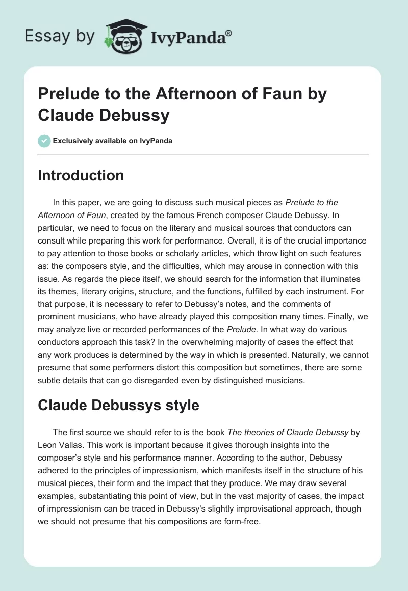 "Prelude to the Afternoon of Faun" by Claude Debussy. Page 1
