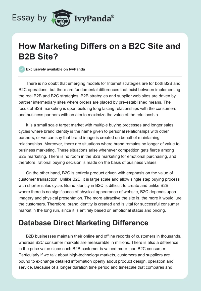 How Marketing Differs on a B2C Site and B2B Site?. Page 1
