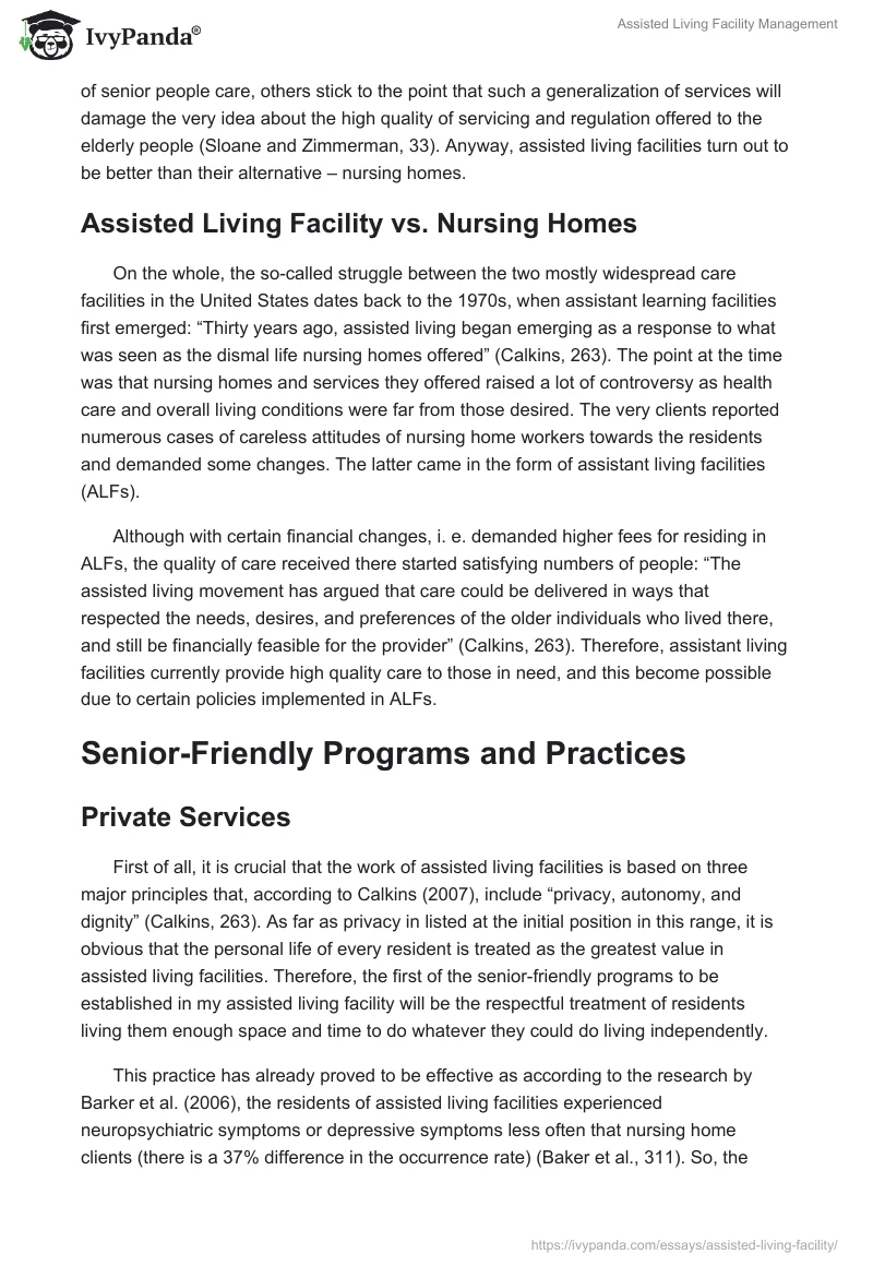 Assisted Living Facility Management. Page 2
