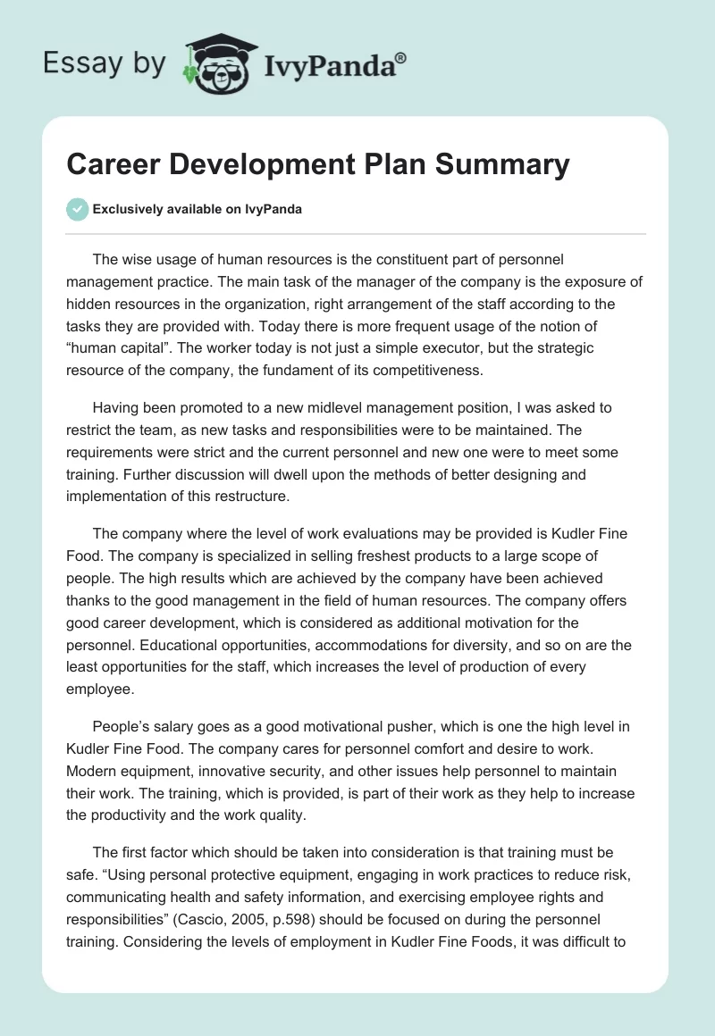 Career Development Plan Summary. Page 1