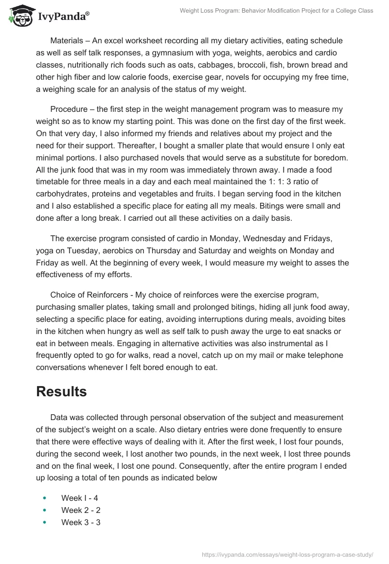 Weight Loss Program: Behavior Modification Project for a College Class. Page 5