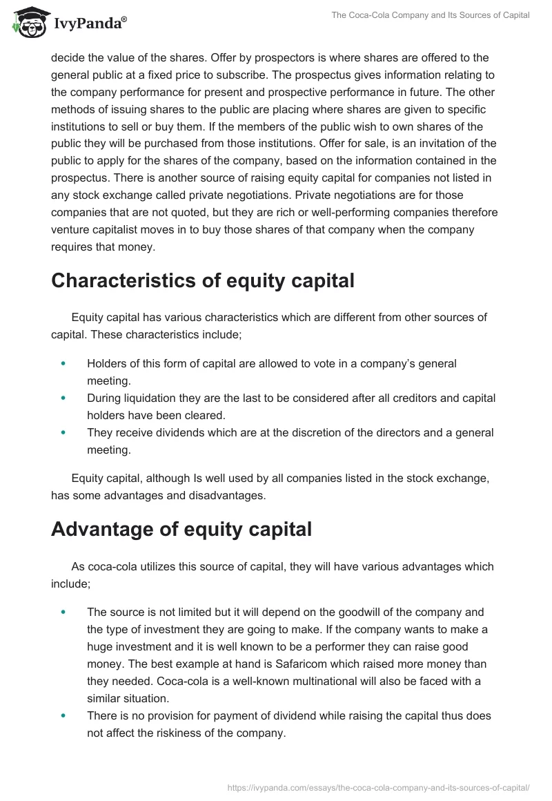 The Coca-Cola Company and Its Sources of Capital. Page 2