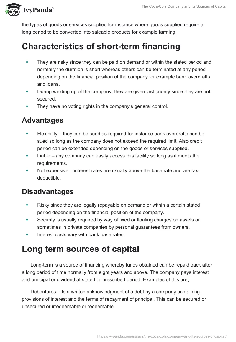 The Coca-Cola Company and Its Sources of Capital. Page 4