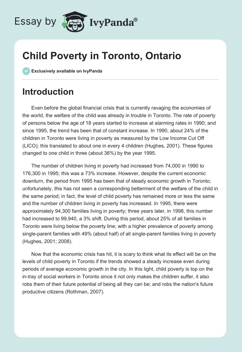 Child Poverty in Toronto, Ontario. Page 1