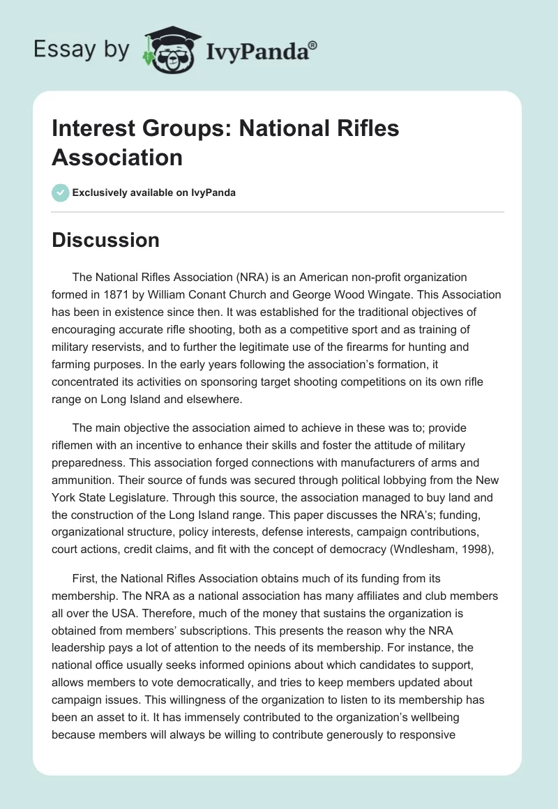 Interest Groups: National Rifles Association. Page 1