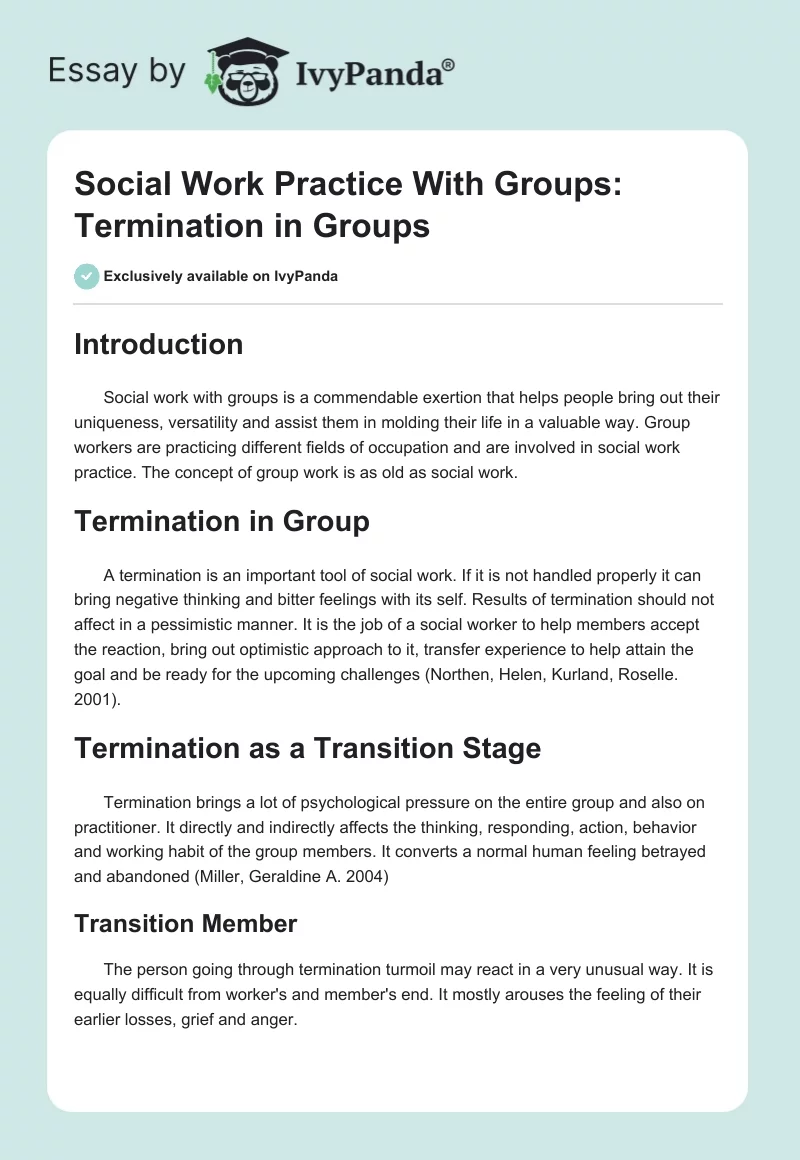 Social Work Practice With Groups: Termination in Groups. Page 1