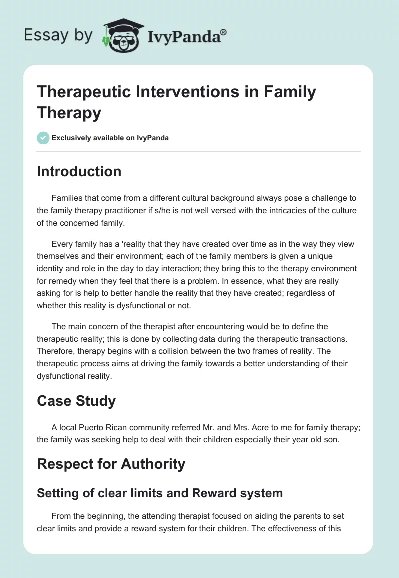 Therapeutic Interventions in Family Therapy. Page 1