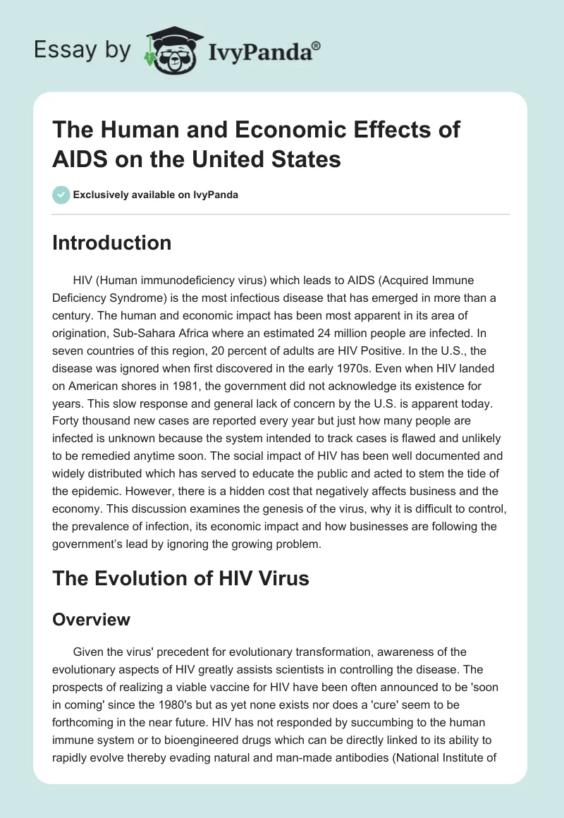 The Human and Economic Effects of AIDS on the United States. Page 1