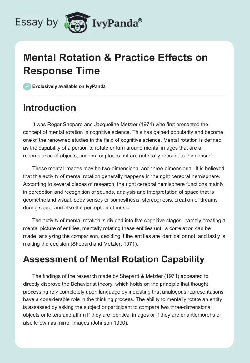 Mental Rotation & Practice Effects on Response Time. Page 1