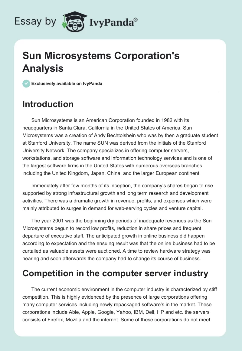 Sun Microsystems Corporation's Analysis. Page 1