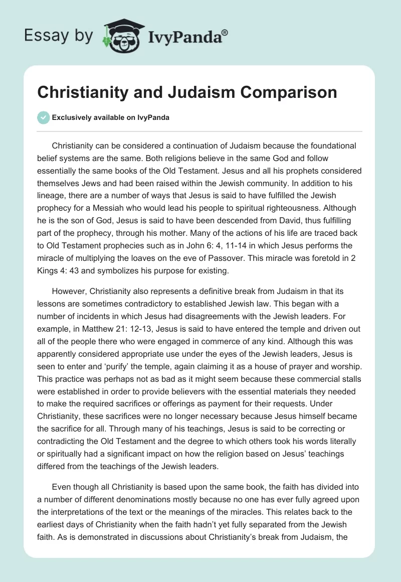 Christianity and Judaism Comparison. Page 1