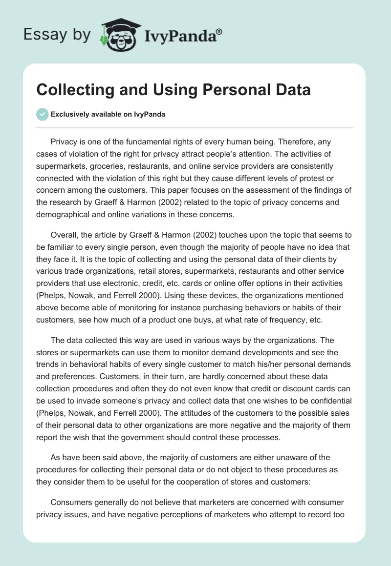 Collecting and Using Personal Data. Page 1