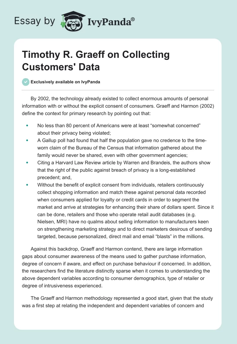 Timothy R. Graeff on Collecting Customers' Data. Page 1