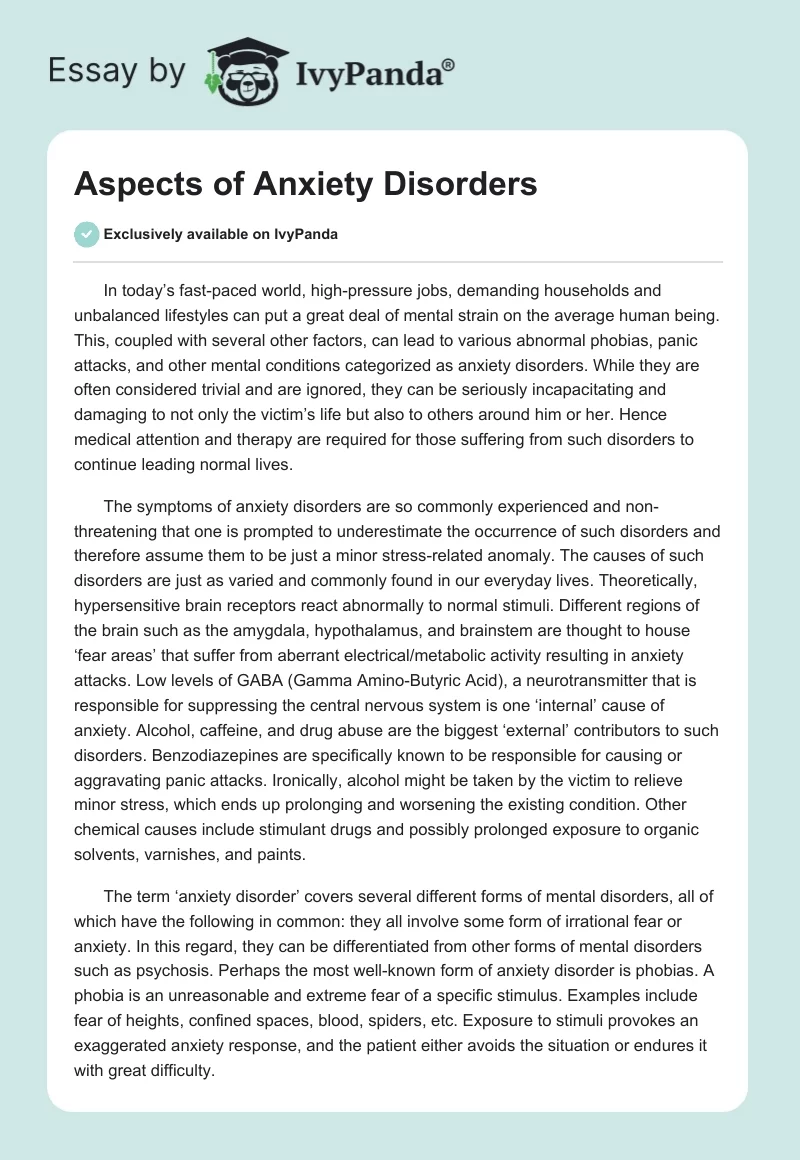 Aspects of Anxiety Disorders. Page 1