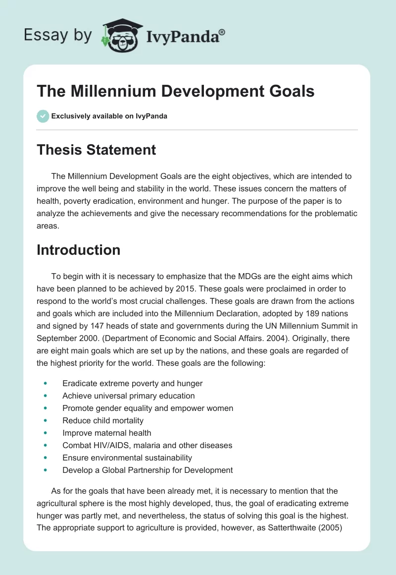 The Millennium Development Goals. Page 1