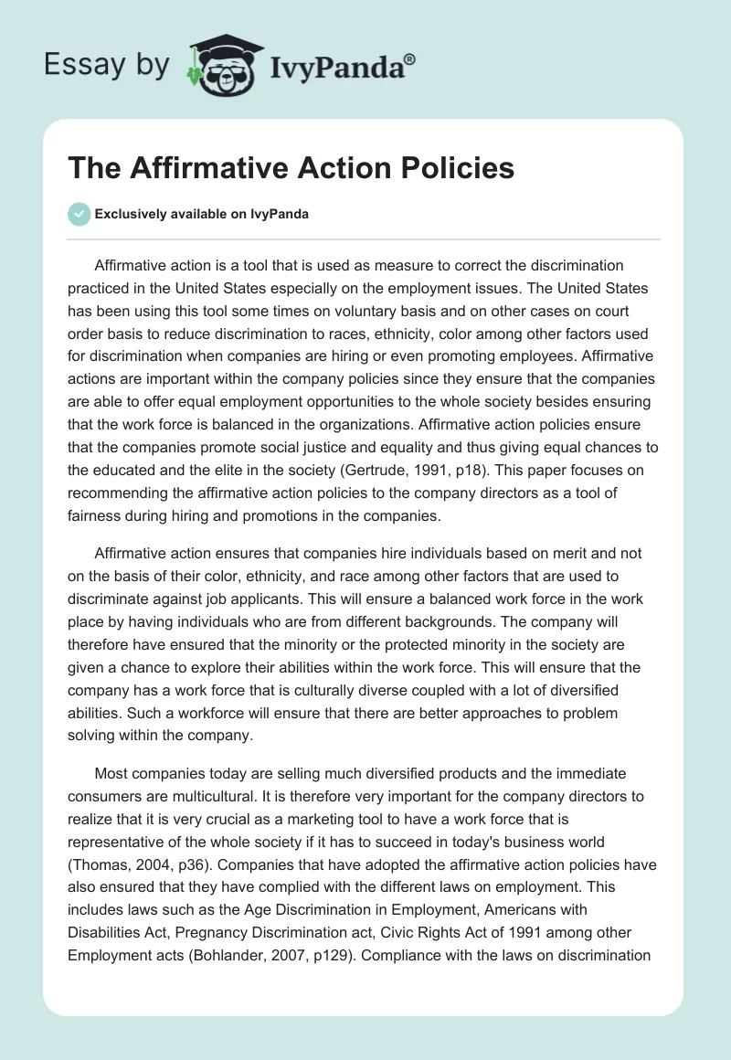 The Affirmative Action Policies. Page 1