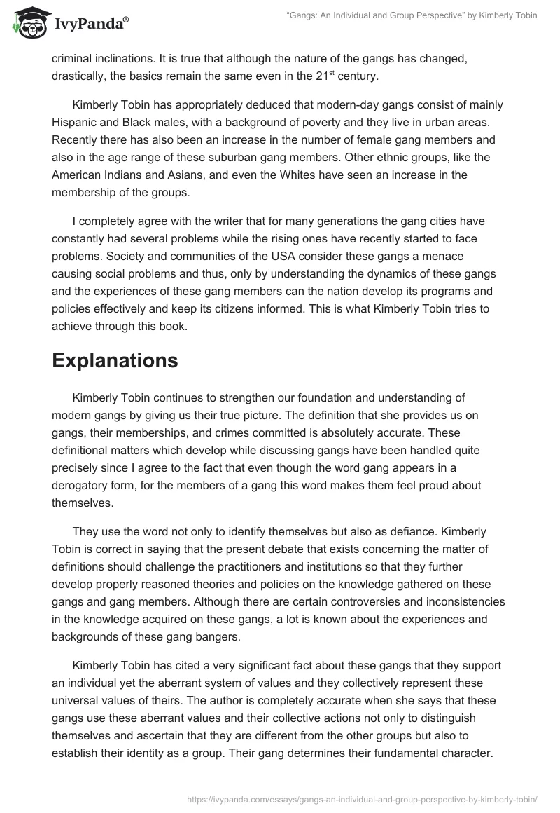 “Gangs: An Individual and Group Perspective” by Kimberly Tobin. Page 2