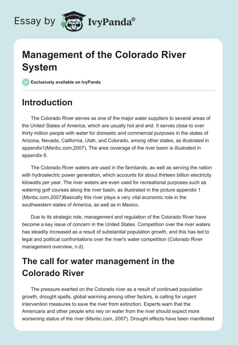 Management of the Colorado River System. Page 1