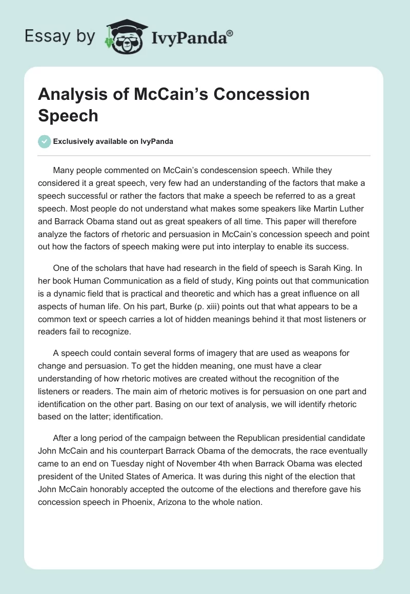 Analysis of McCain’s Concession Speech. Page 1