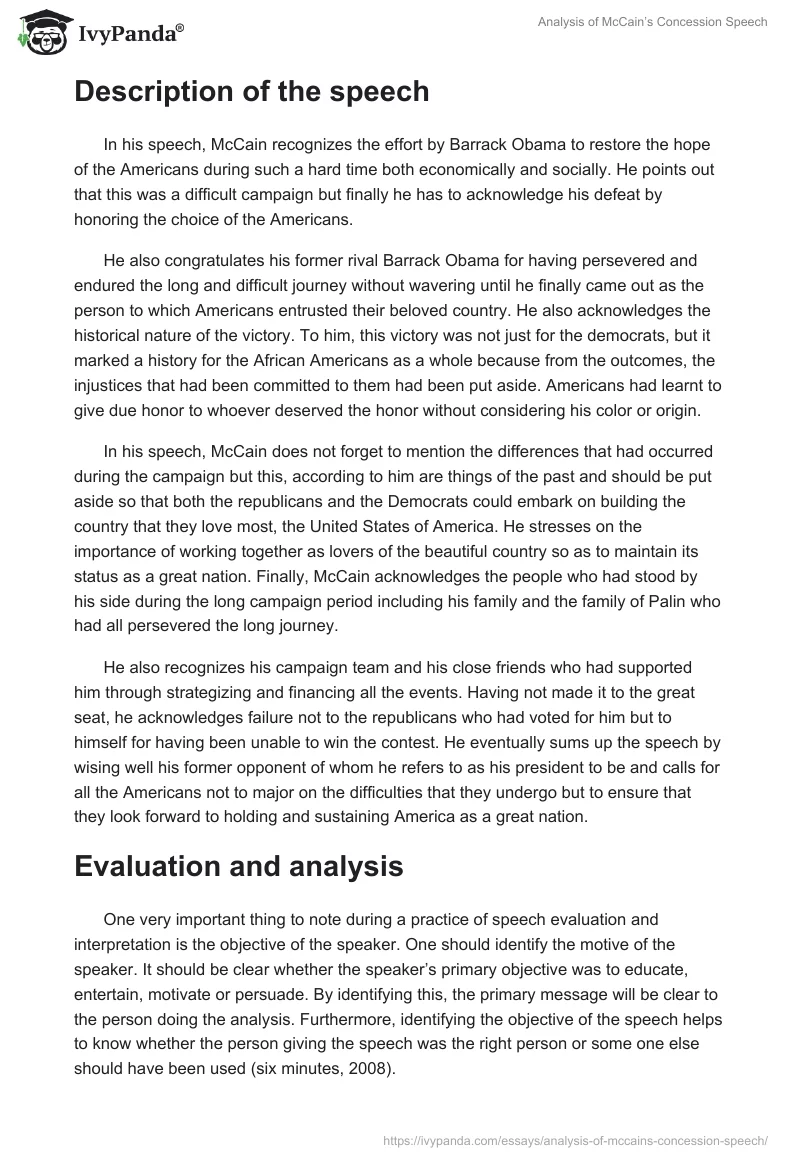 Analysis of McCain’s Concession Speech. Page 2