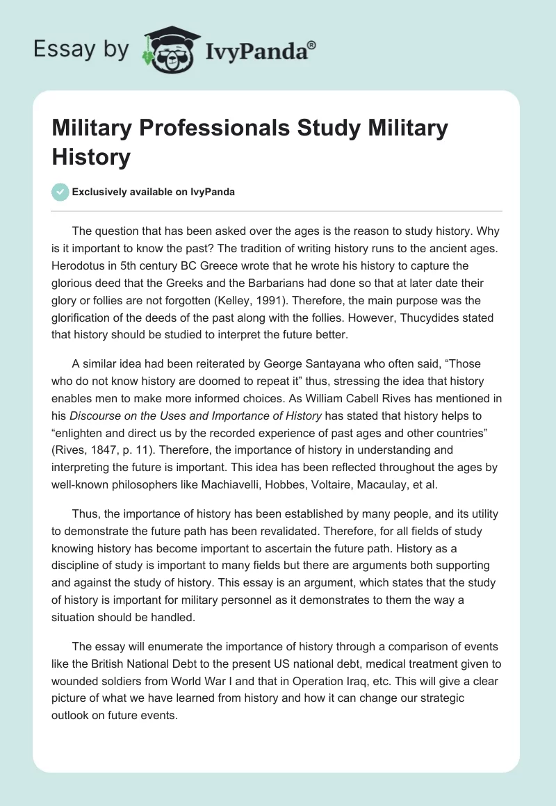 Military Professionals Study Military History. Page 1