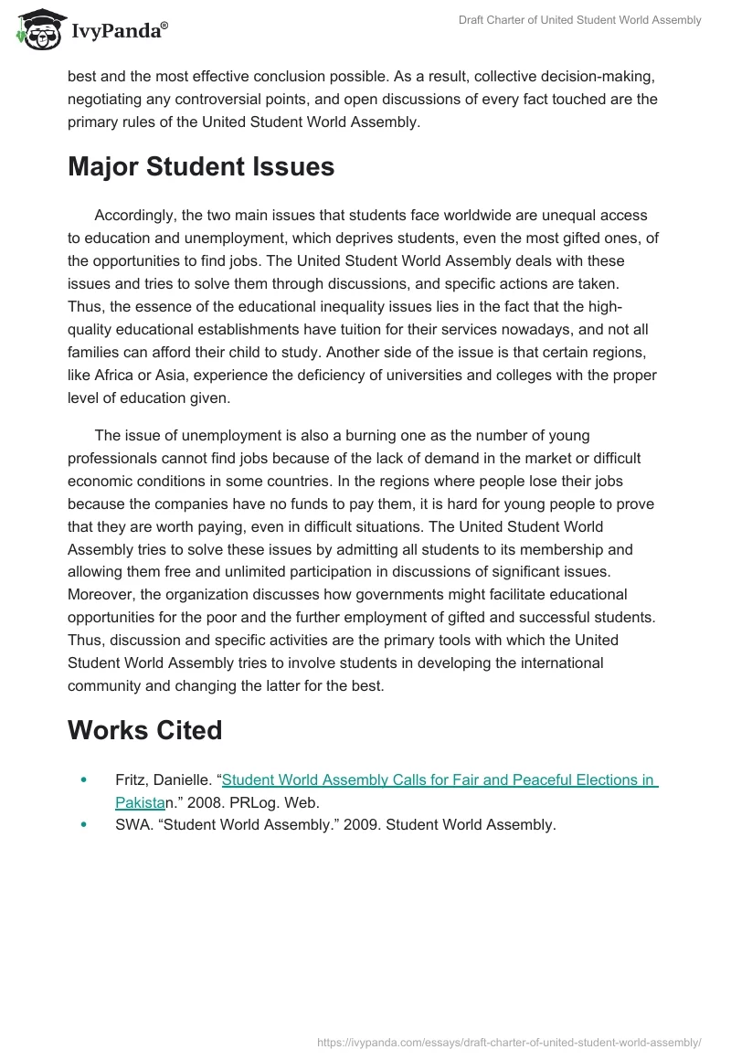 Draft Charter of United Student World Assembly. Page 3