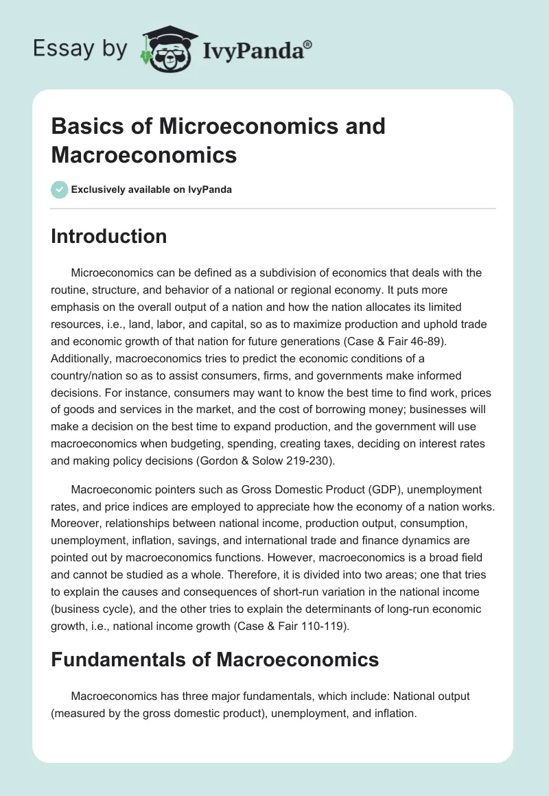 Basics of Microeconomics and Macroeconomics. Page 1